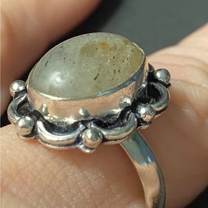 Vintage Sterling Silver (stamped) huge genuine oval domed Moss Agate Ring